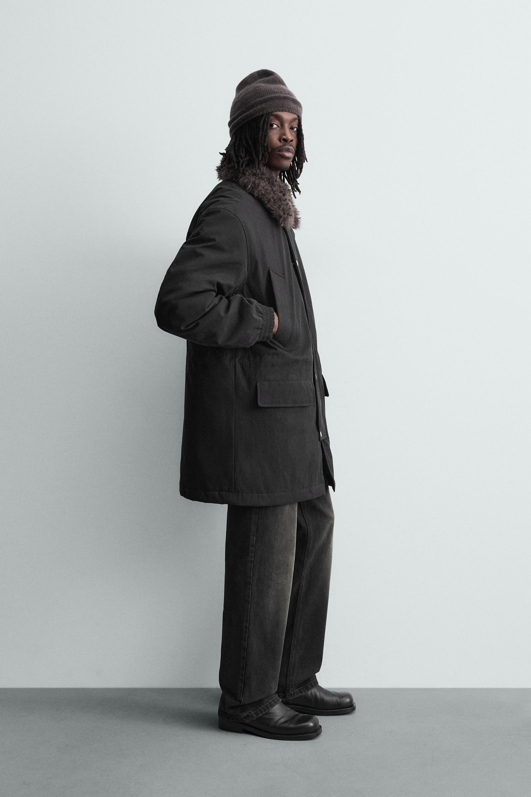 PARKA À COL AMOVIBLE EN MATIÈRES VARIÉES